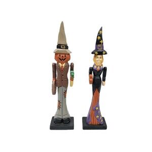 Halloween Wooden Figurines Pumpkin Scarecrow Witch approx 10.25" Moveable Arms